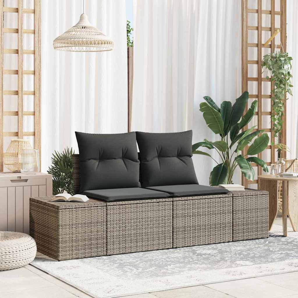 2-seters hage sofa med lagring og puter Grå Poly Rattan