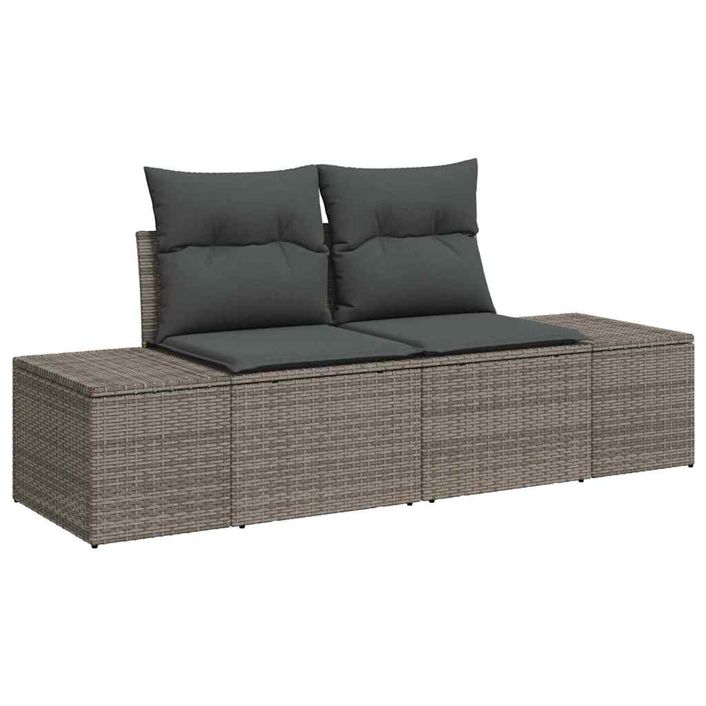 2-seters hage sofa med lagring og puter Grå Poly Rattan