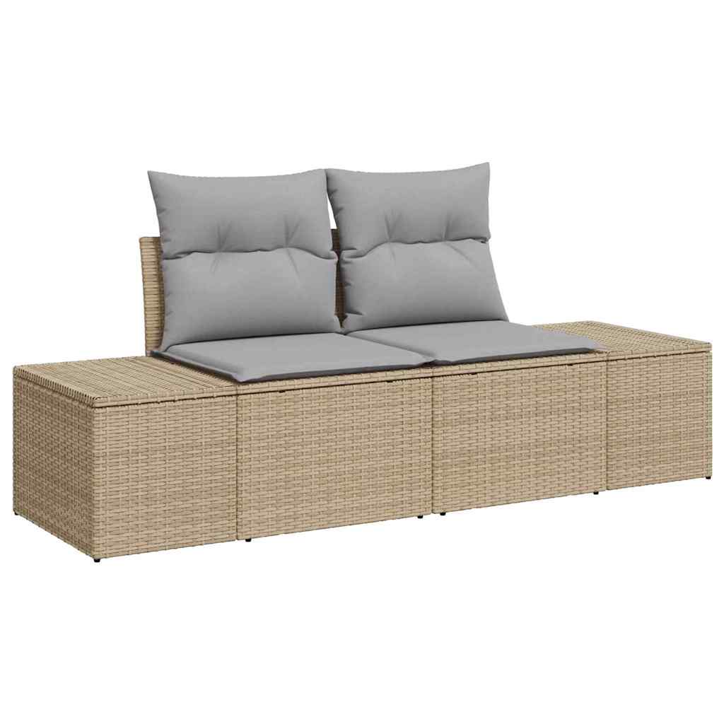 2-seters hagesofa med lagring og puter Beige Poly Rattan