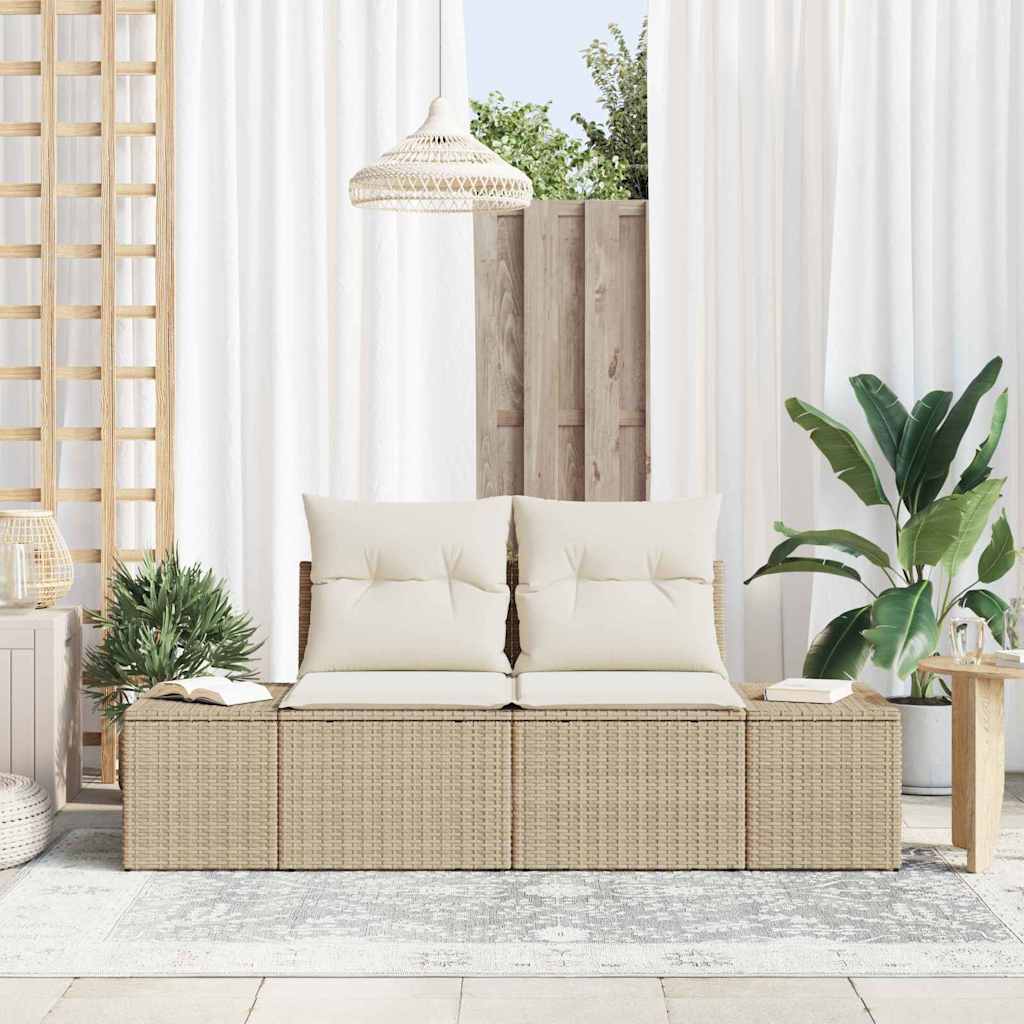 2-seters hagesofa med lagring og puter Beige Poly Rattan