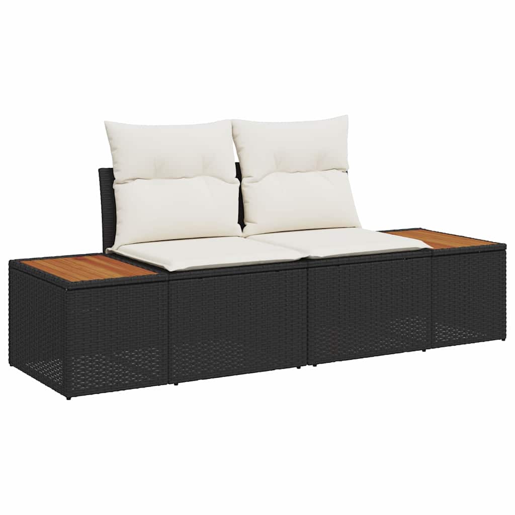 2-seters Hagesofa med Puter Svart Poly Rattan