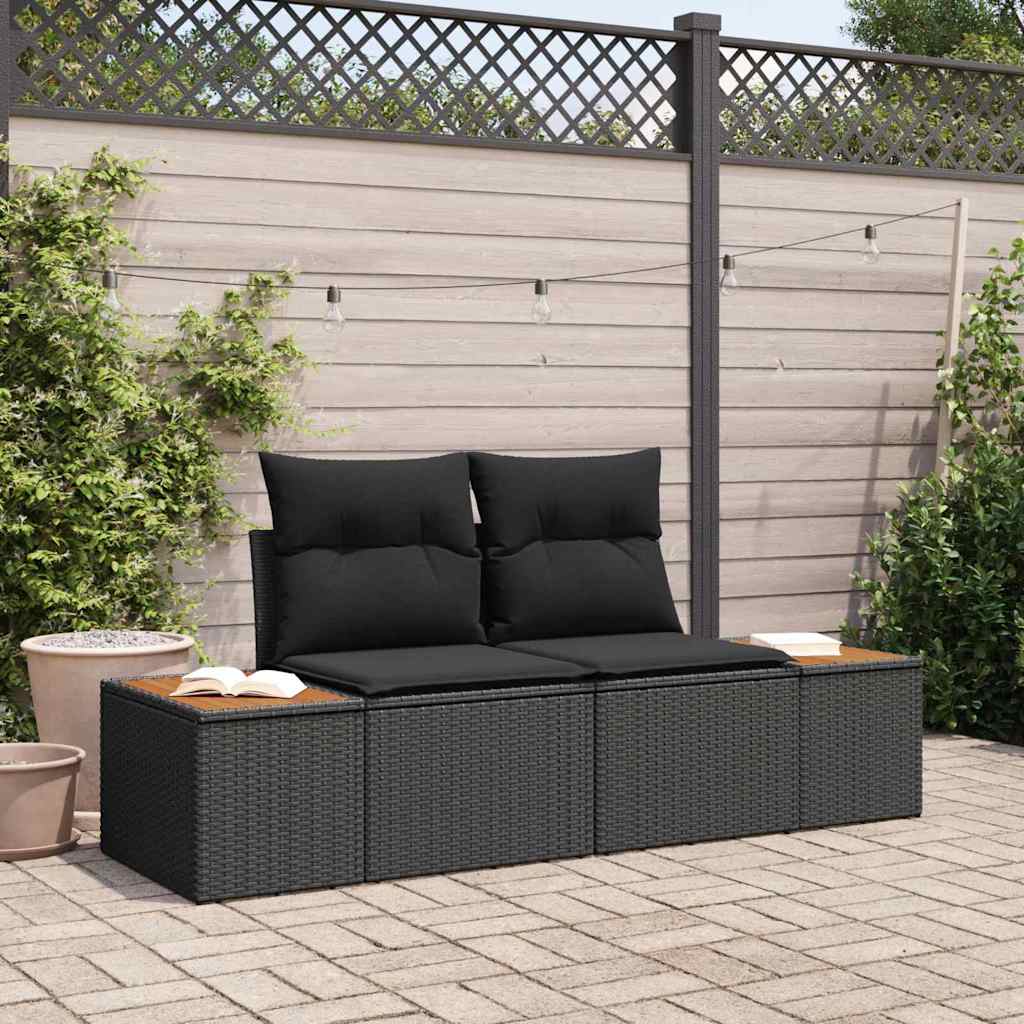 2-seters hage sofa med puter svart polyrotting