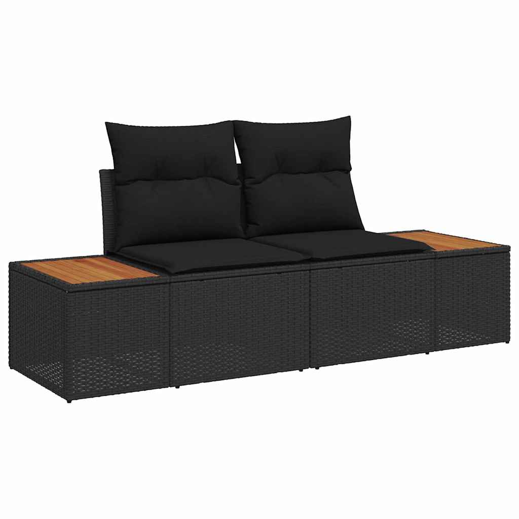 2-seters hage sofa med puter svart polyrotting