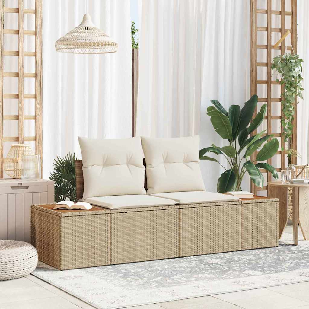 2-seters hage-sofa med lagring og puter Beige Polyrotting