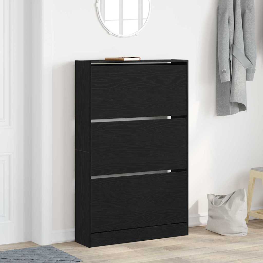 Skohylle Svart Eik 80x21x125,5 cm Konstruert Tre