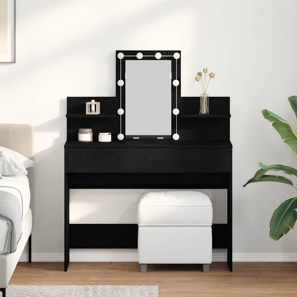 Sminkebord med LED Svart Eik 100x40x130 cm