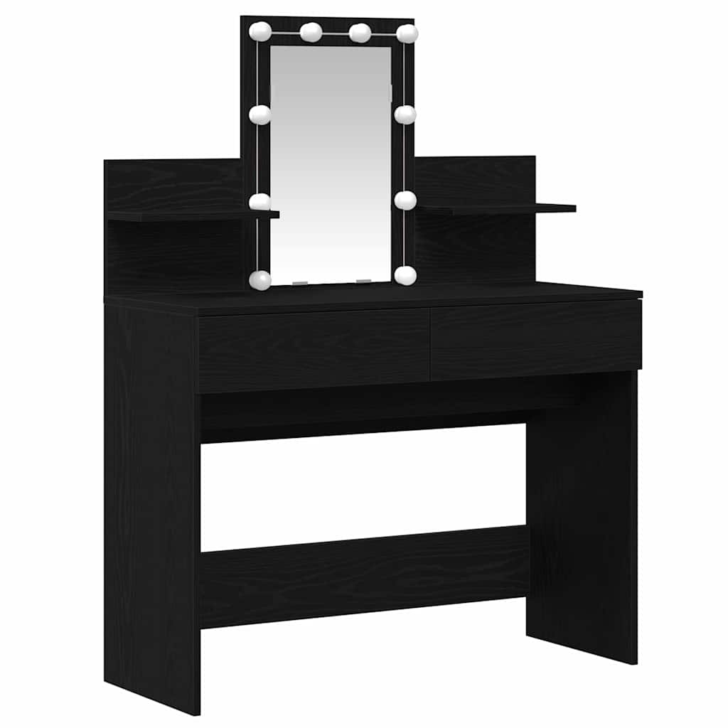 Sminkebord med LED Svart Eik 100x40x130 cm
