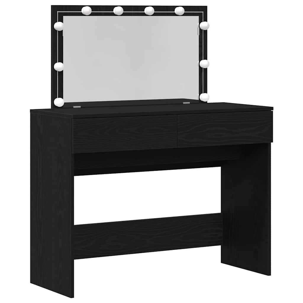 Sminkebord med LED Svart Eik 100x40x120 cm