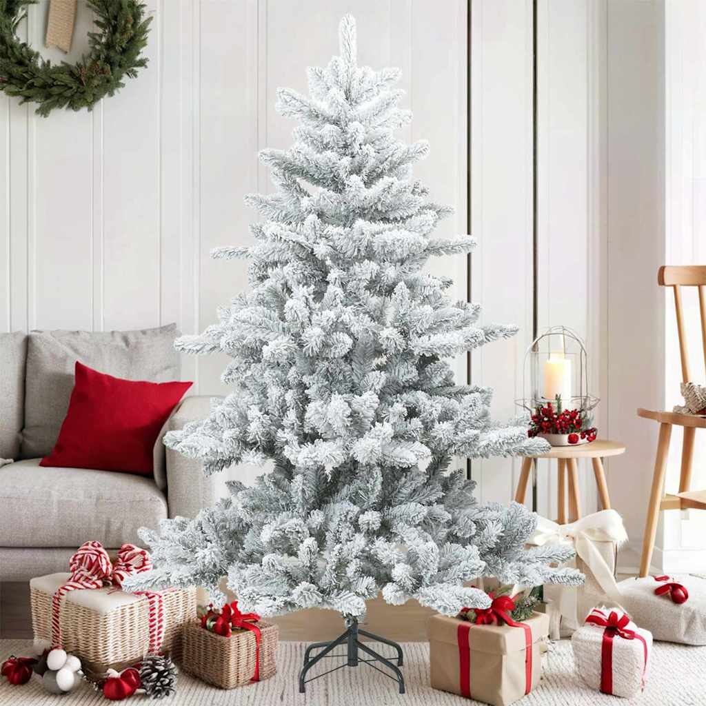 Moderne Kunstig Hengslet Juletre Snø Flocket Hvit 150 cm