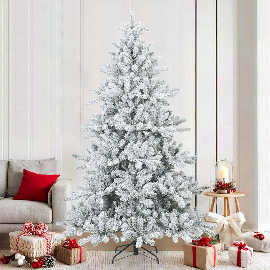 Moderne Kunstig Hengslet Juletre Snø Flocket Hvit 210 cm