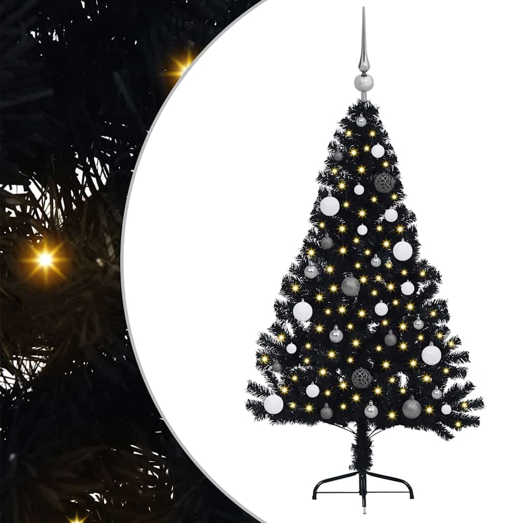 Kunstig Forhåndsopplyst Juletre med 150 LED Svart 150 cm PVC