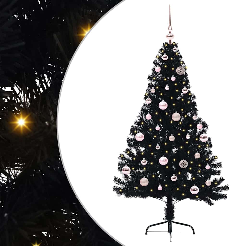 Kunstig Forhåndsopplyst Juletre med 150 LED Svart 150 cm PVC