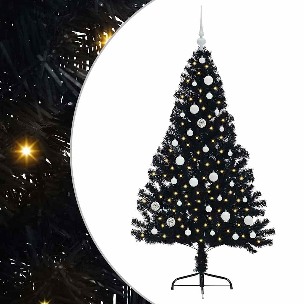 Kunstig Forhåndsopplyst Juletre med 150 LED Svart 150 cm PVC