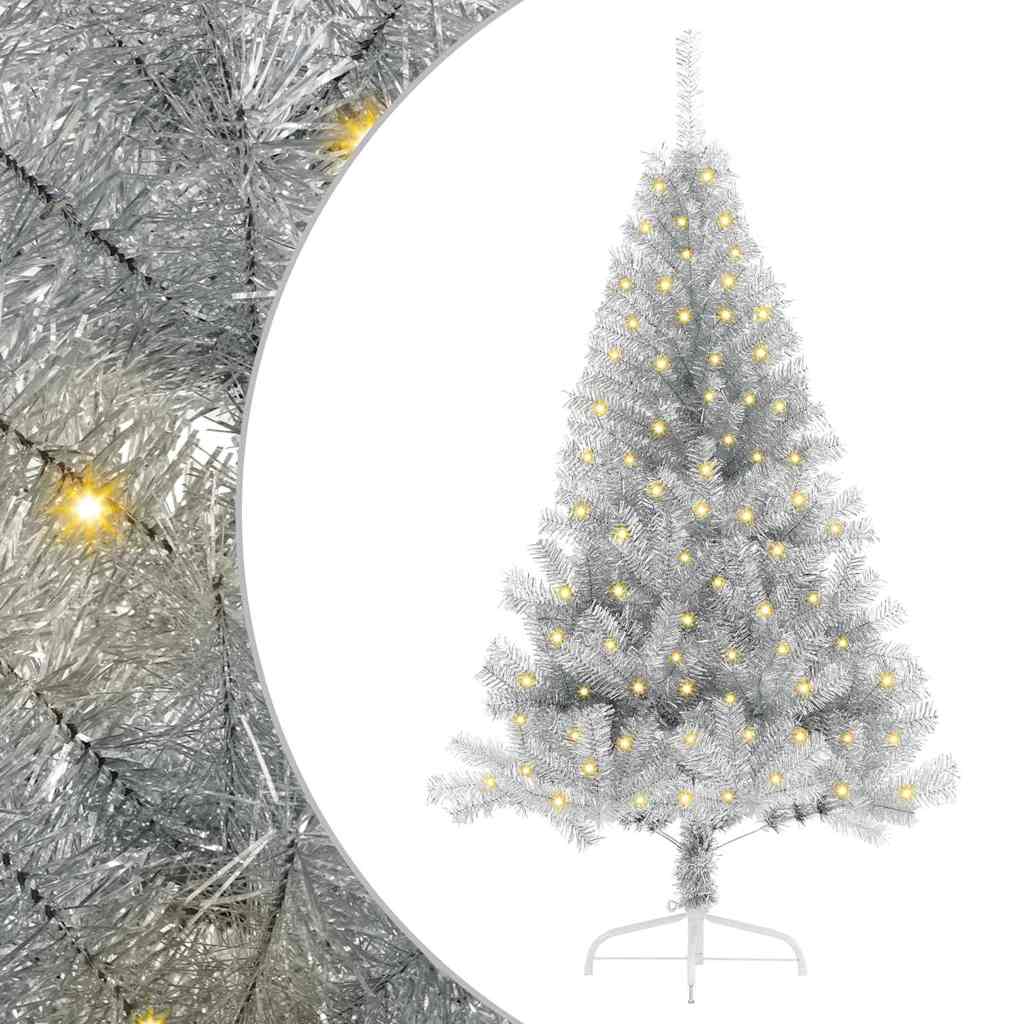 Kunstig Forhåndsopplyst Juletre med 150 LED sølv 120 cm PET