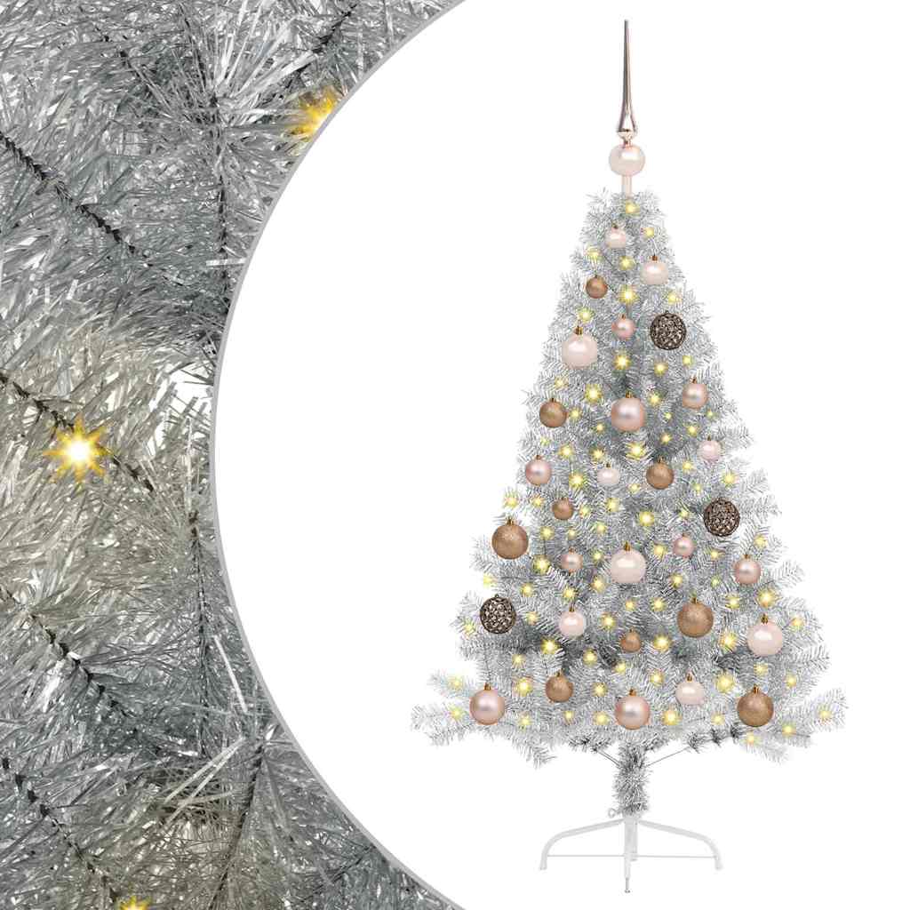 Kunstig Forhåndsopplyst Juletre med 150 LED sølv 120 cm PET