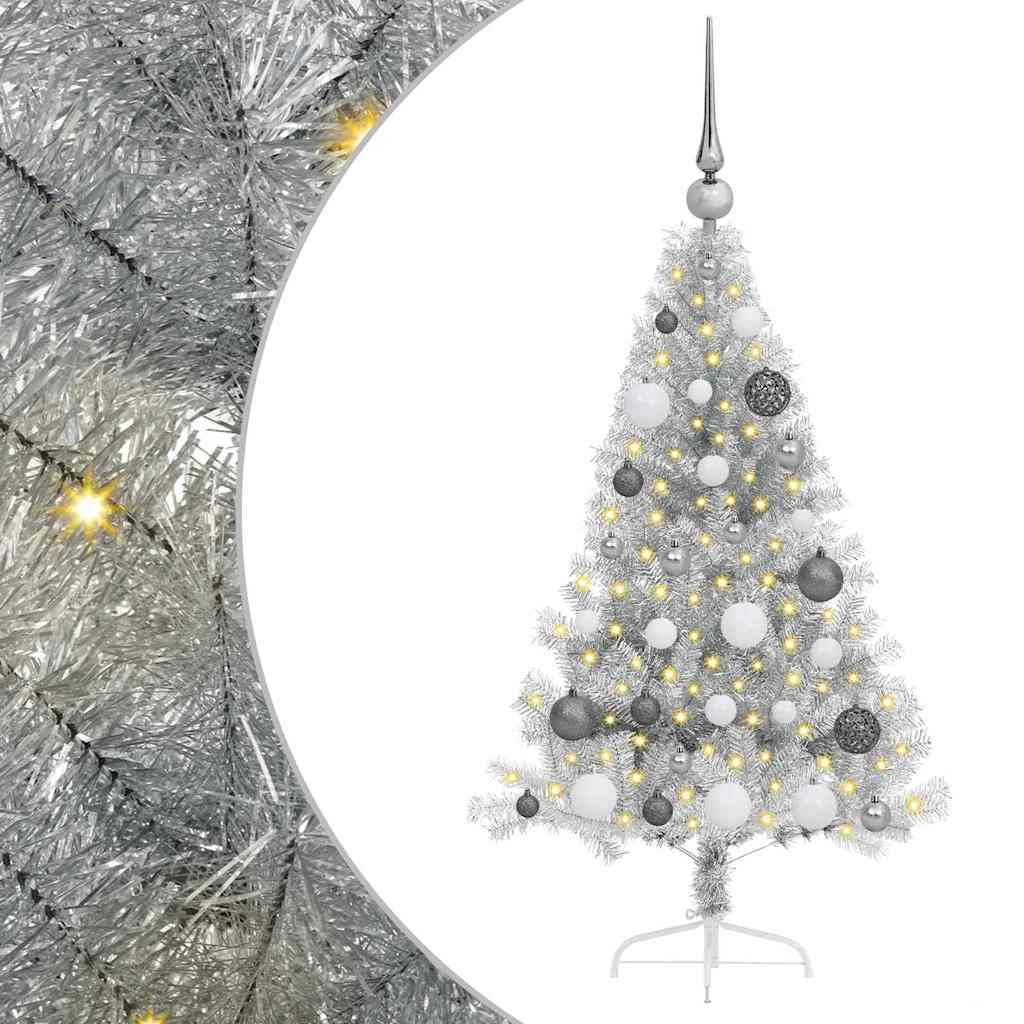 Kunstig Forhåndsopplyst Juletre med 150 LED sølv 120 cm PET
