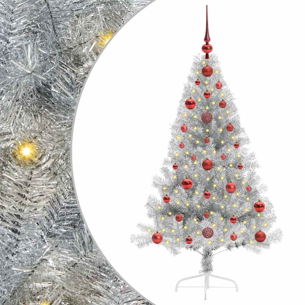 Kunstig Forhåndsopplyst Juletre med 150 LED sølv 120 cm PET