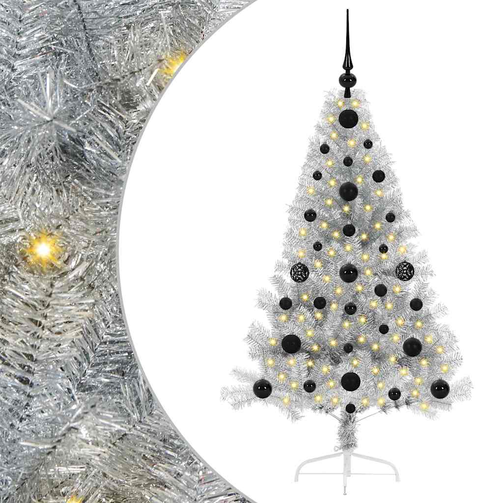 Kunstig Forhåndsopplyst Juletre med 150 LED sølv 120 cm PET