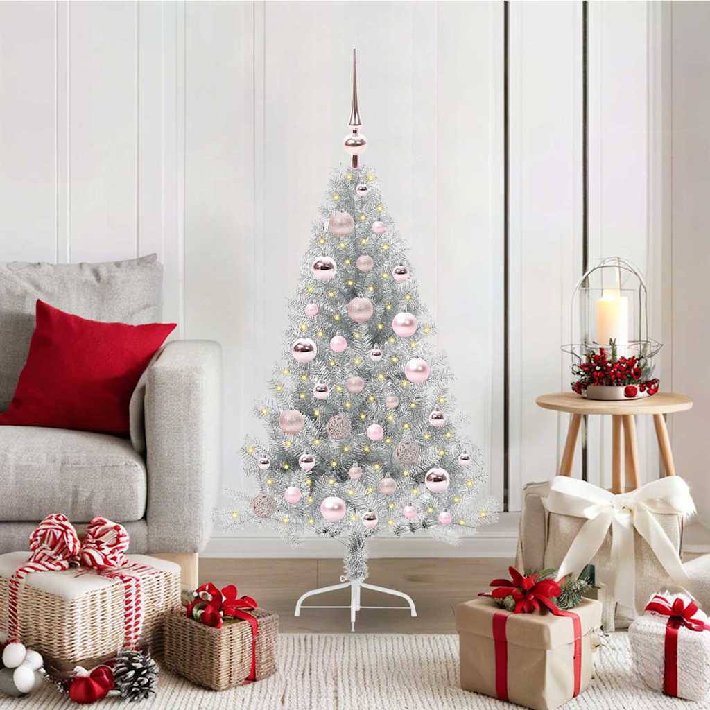 Kunstig forbelyst juletre sølv 120 cm PET