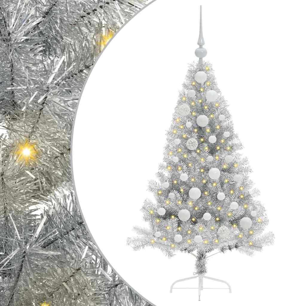 Kunstig Forhåndsopplyst Juletre med 150 LED sølv 120 cm PET