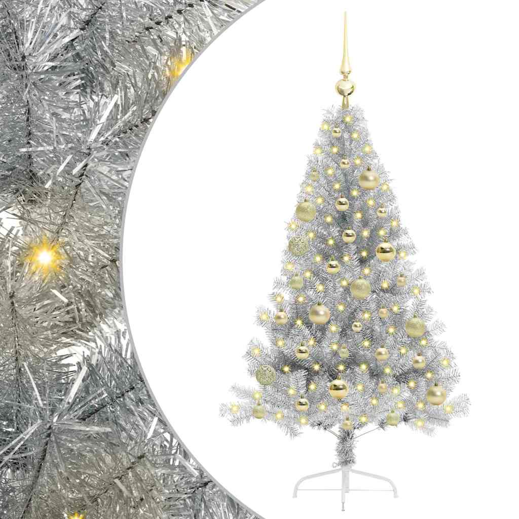 Kunstig Forhåndsopplyst Juletre med 150 LED sølv 120 cm PET