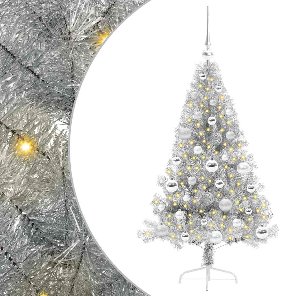 Kunstig Forhåndsopplyst Juletre med 150 LED sølv 120 cm PET