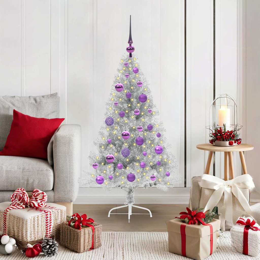 Kunstig Forhåndsopplyst Juletre med 150 LED sølv 120 cm PET
