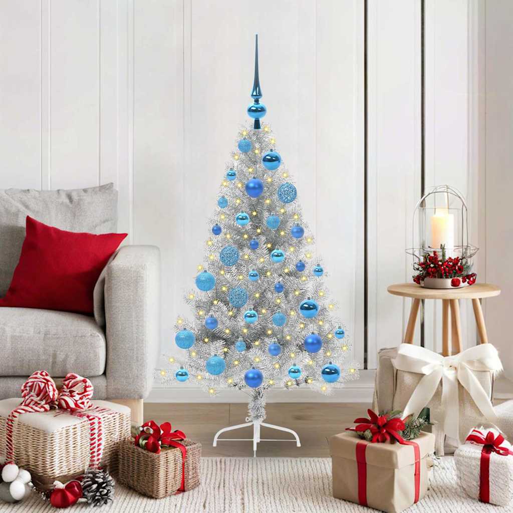 Kunstig Forhåndsopplyst Juletre med 150 LED sølv 120 cm PET