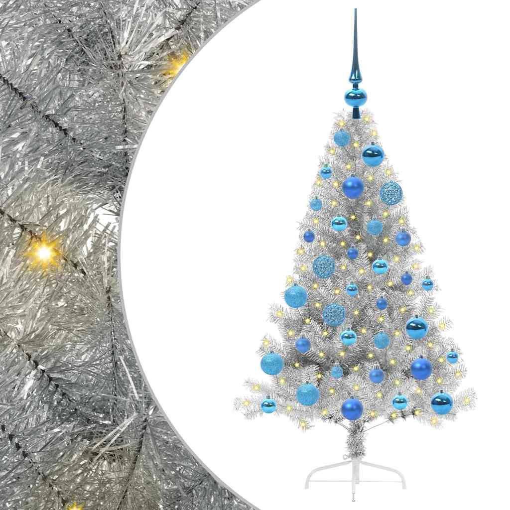 Kunstig Forhåndsopplyst Juletre med 150 LED sølv 120 cm PET