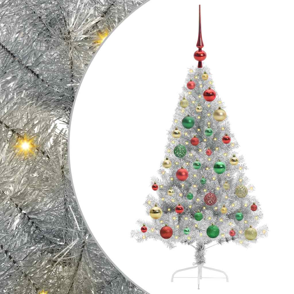 Kunstig Forhåndsopplyst Juletre med 150 LED sølv 120 cm PET