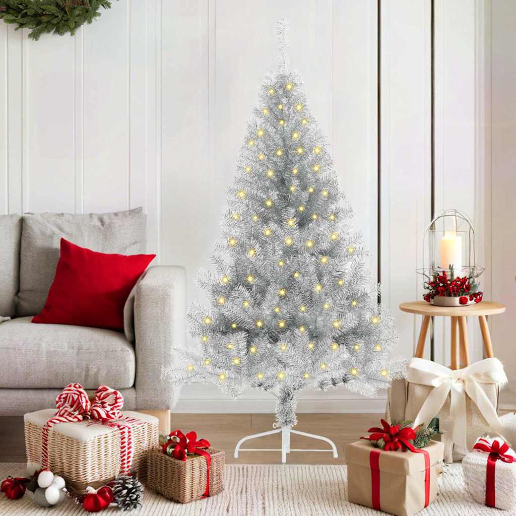 Kunstig Forhåndsopplyst Juletre med 150 LED sølv 150 cm PET