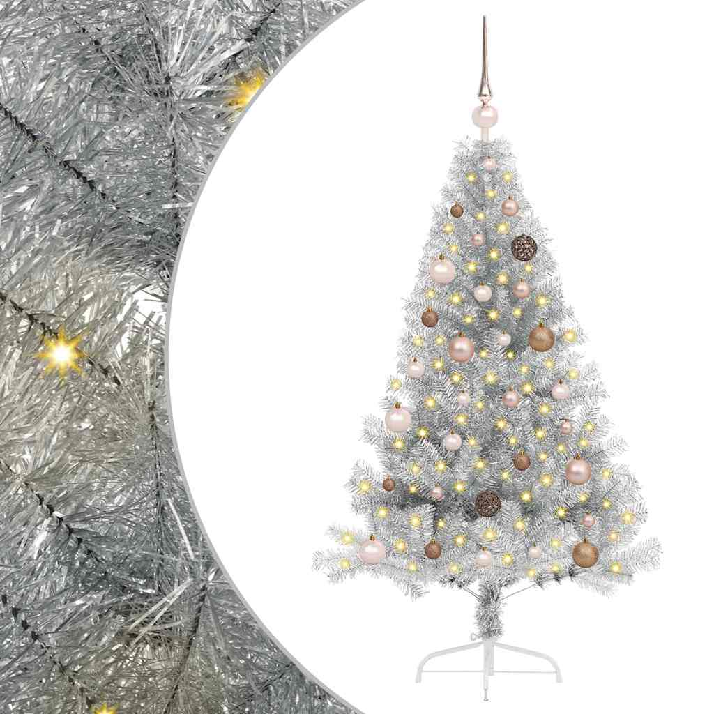 Kunstig Forhåndsopplyst Juletre med 150 LED sølv 150 cm PET