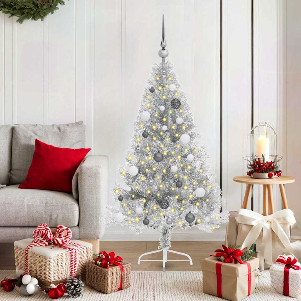 Kunstig Forhåndsopplyst Juletre med 150 LED sølv 150 cm PET