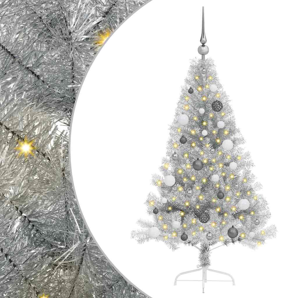 Kunstig Forhåndsopplyst Juletre med 150 LED sølv 150 cm PET