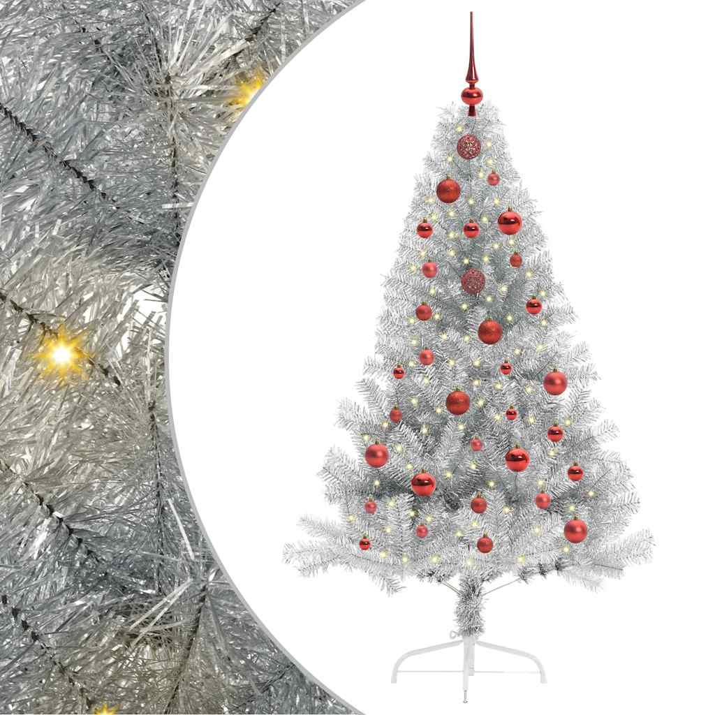 Kunstig Forhåndsopplyst Juletre med 150 LED sølv 150 cm PET