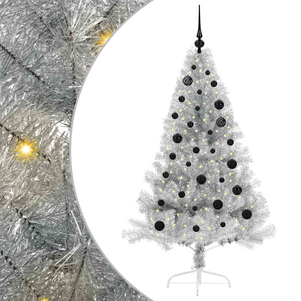 Kunstig Forhåndsopplyst Juletre med 150 LED sølv 150 cm PET