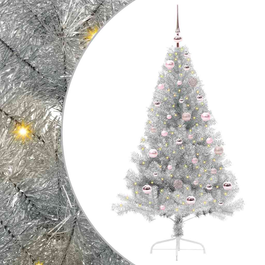Kunstig Forhåndsopplyst Juletre med 150 LED sølv 150 cm PET