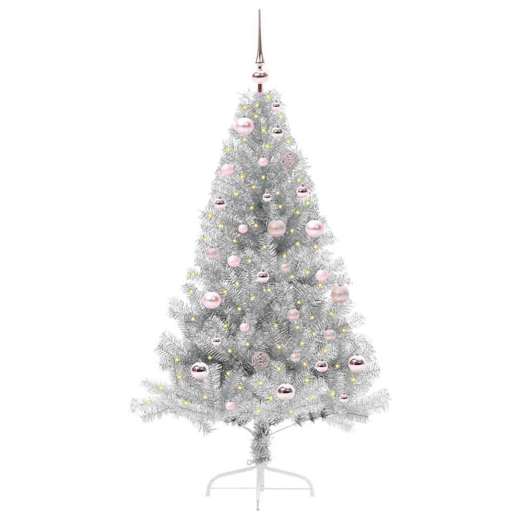 Kunstig Forhåndsopplyst Juletre med 150 LED sølv 150 cm PET
