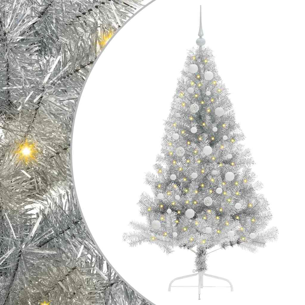 Kunstig Forhåndsopplyst Juletre med 150 LED sølv 150 cm PET