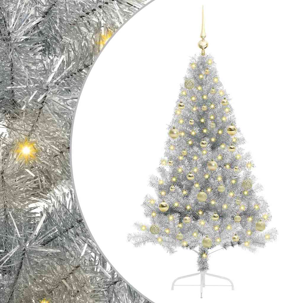 Kunstig Forhåndsopplyst Juletre med 150 LED sølv 150 cm PET