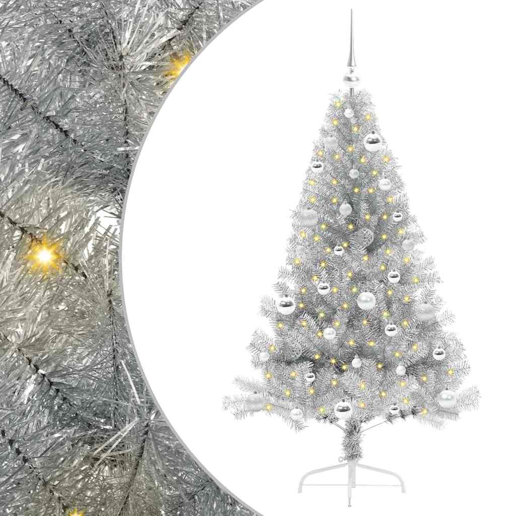 Kunstig Forhåndsopplyst Juletre med 150 LED sølv 150 cm PET