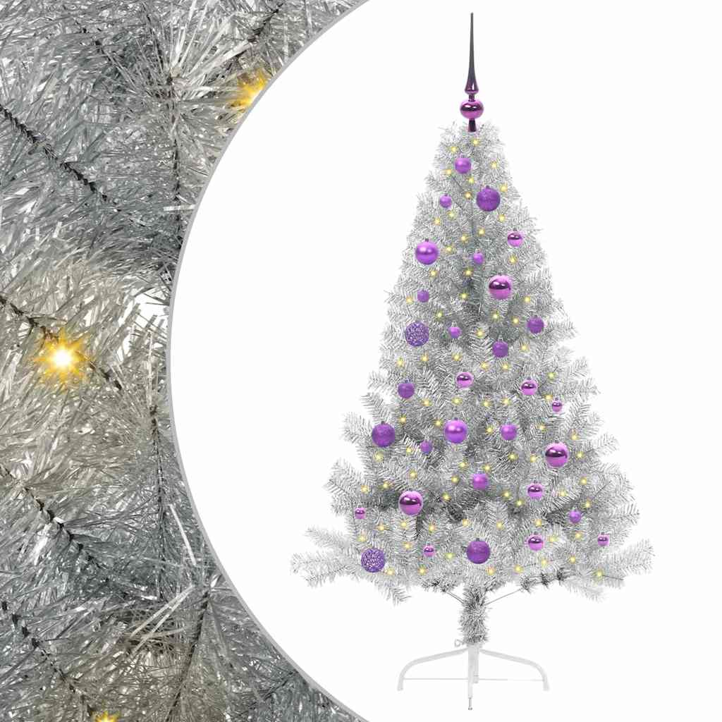 Kunstig Forhåndsopplyst Juletre med 150 LED sølv 150 cm PET