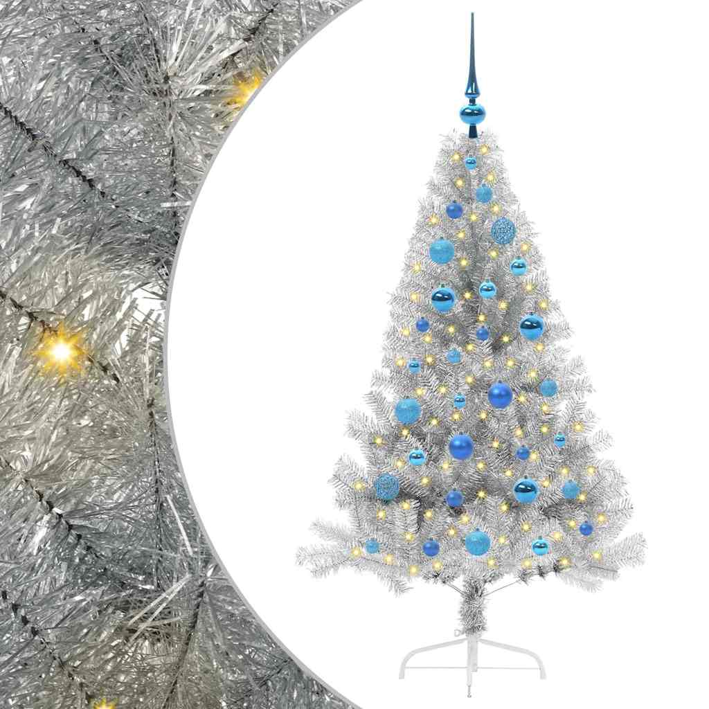Kunstig Forhåndsopplyst Juletre med 150 LED sølv 150 cm PET