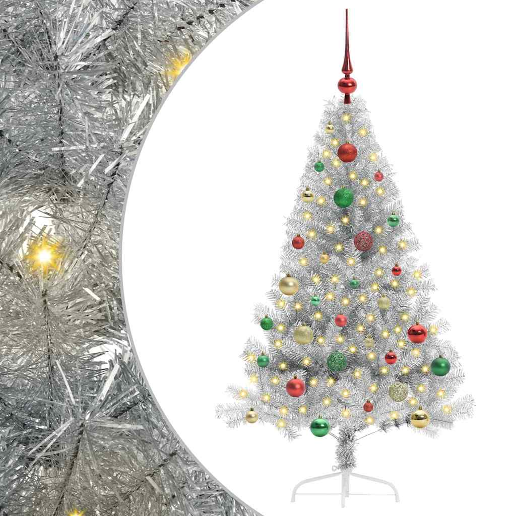 Kunstig Forhåndsopplyst Juletre med 150 LED sølv 150 cm PET