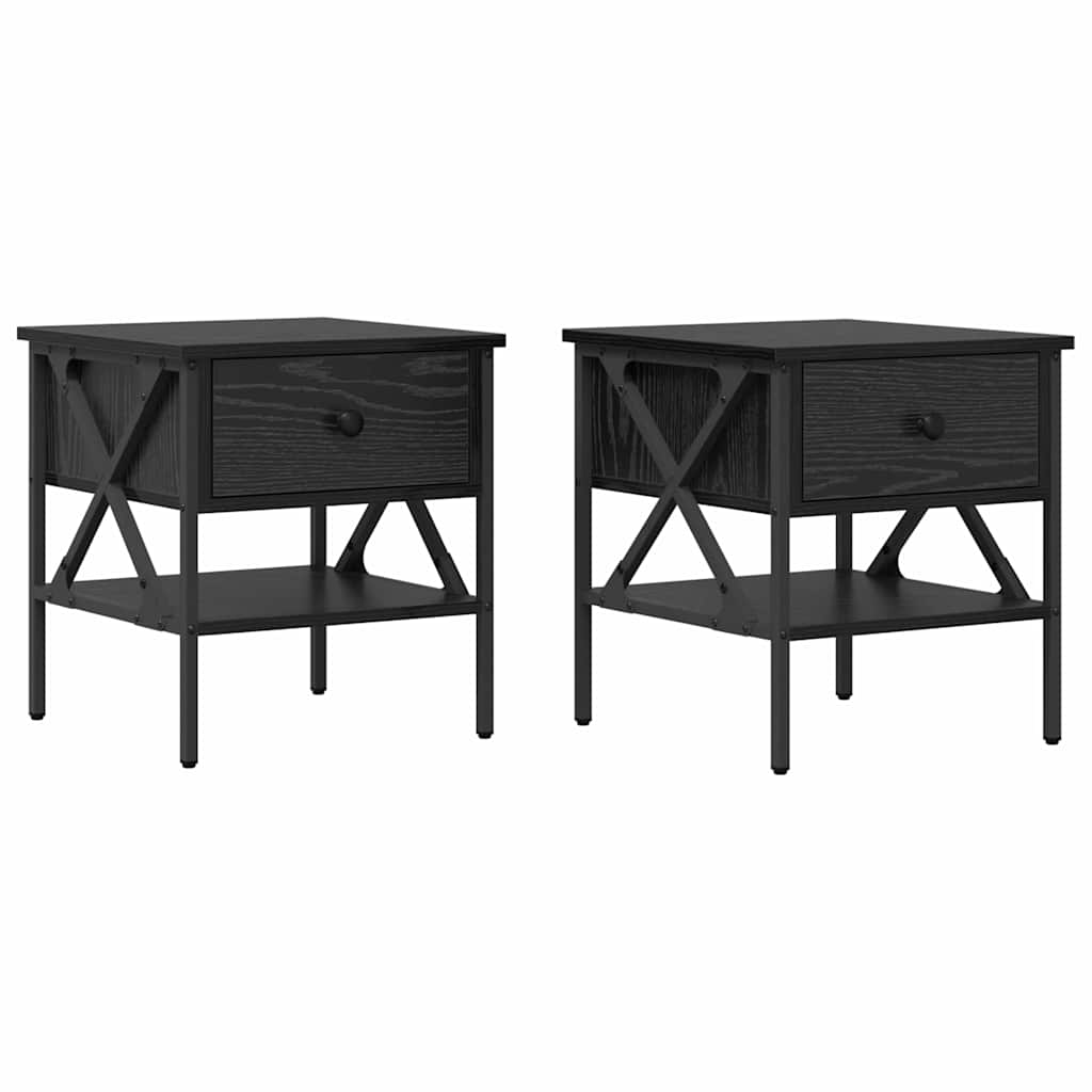 Nattbord 2 pcs Svart eik 40 x 42 x 45 cm Ingeniørtre og metall