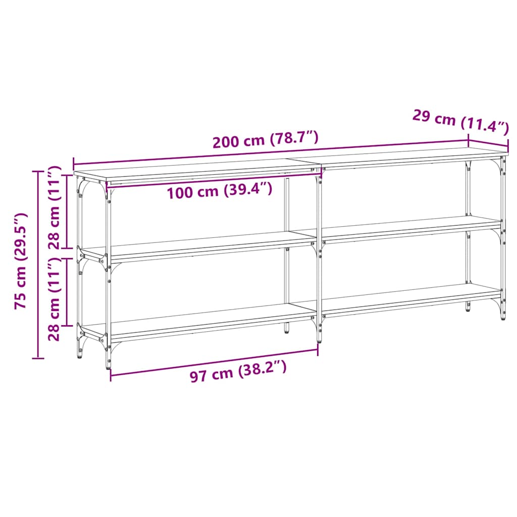Konsollbord artisan eik 200 x 29 x 75 cm Ingeniørtre og metall