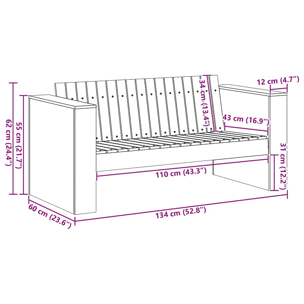 Hagemøbelsofa Hvit 134 x 60 x 62 cm Massiv furu