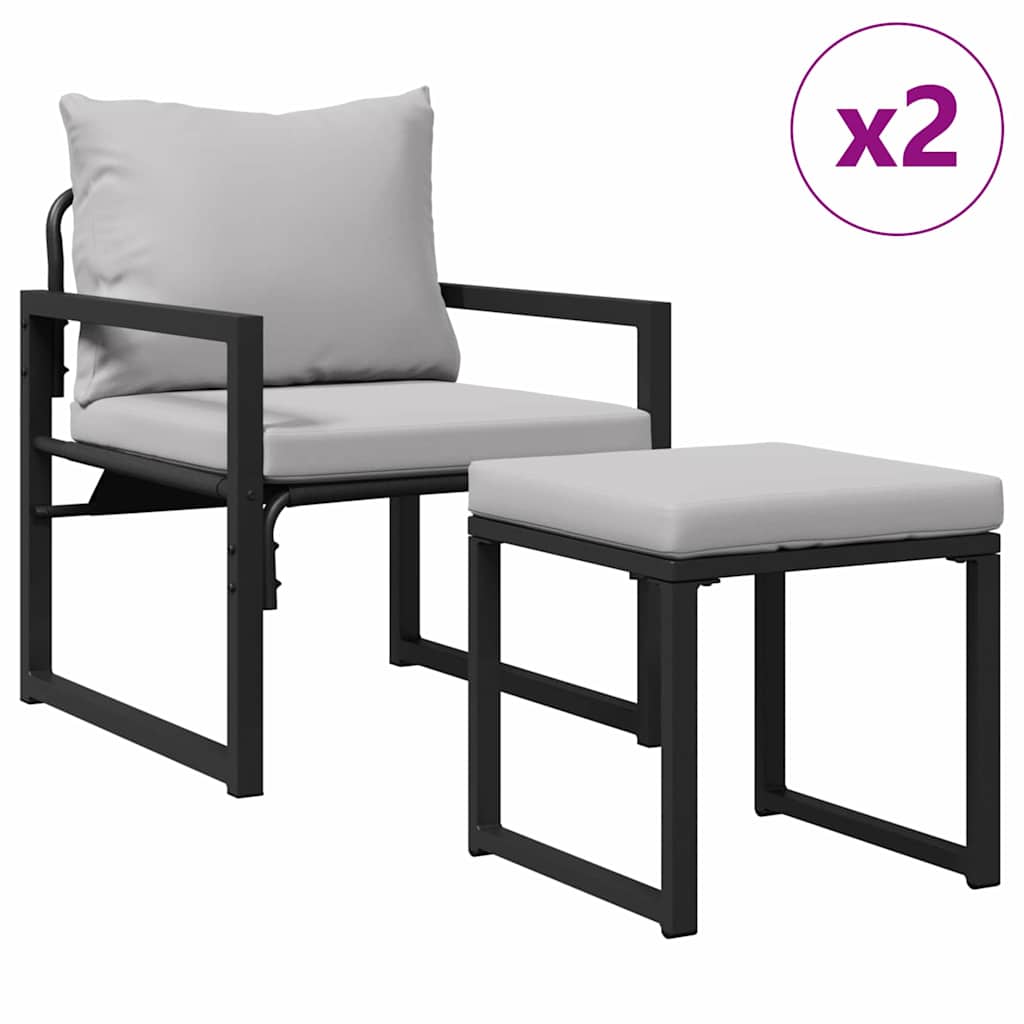 Hagesofa Set 4 pcs Svart 61 x 72.5 x 71 cm Stål