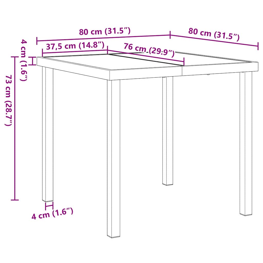 Hagebord Svart 80 x 80 x 73 cm Massivt teaktre