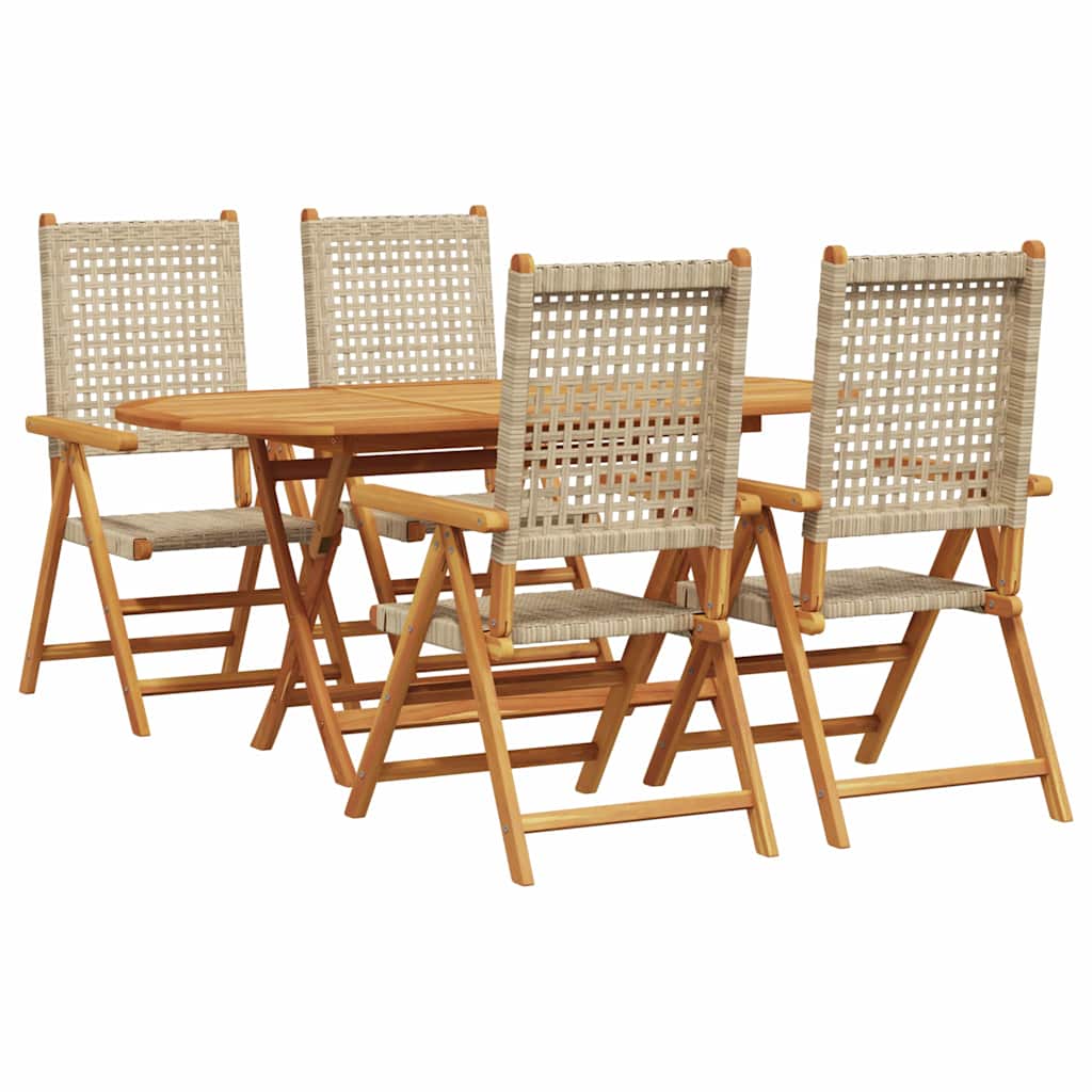 Hage Spisegruppe 5 pcs Beige Solid akasietre og poly rattan